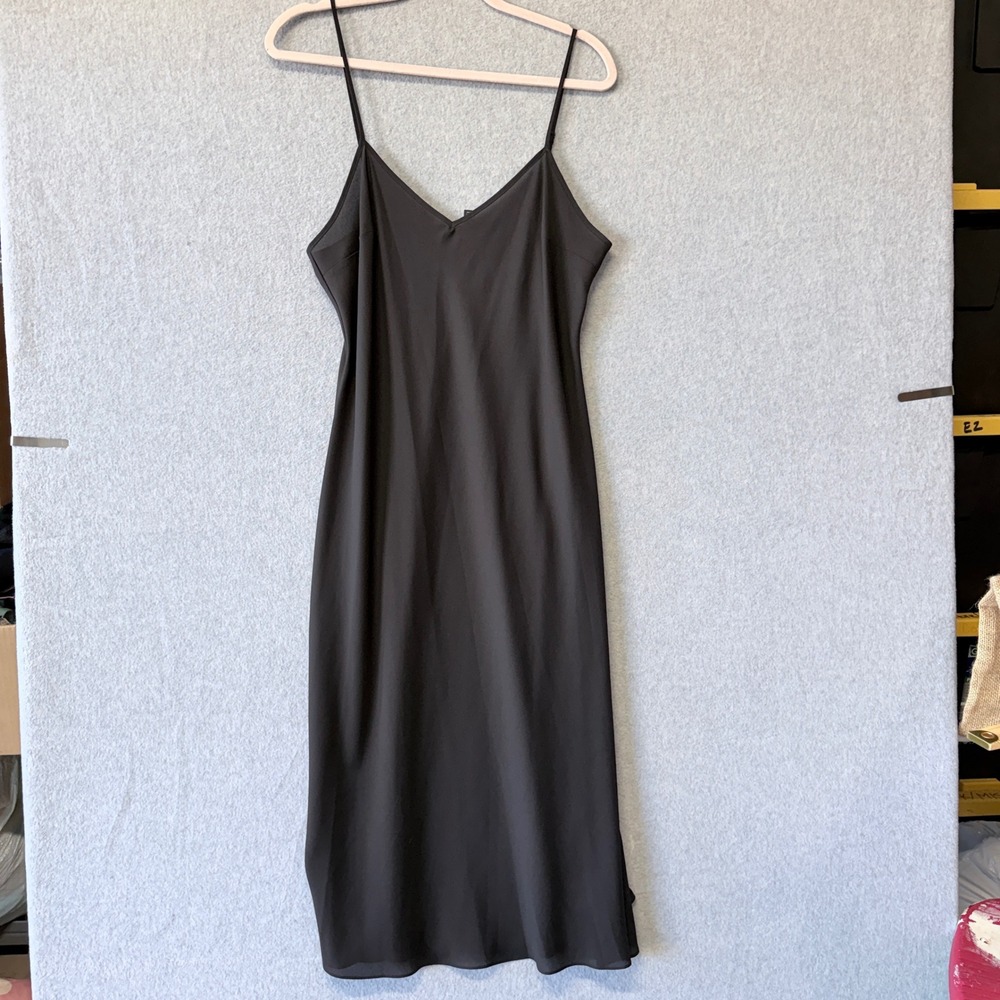Polo Ralph Lauren Black Satin V-Neck Midi Slip Dress Adjustable Straps Size 12